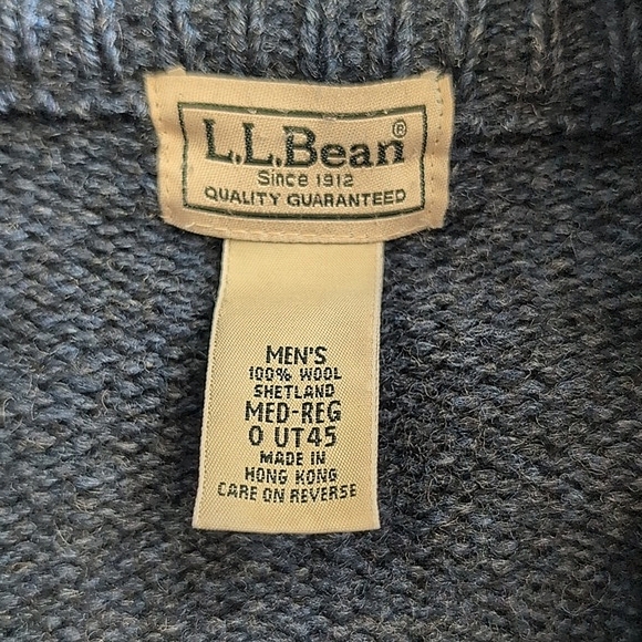 L.L. Bean Mens Medium 100% Wool Zip Up Sweater Jacket Blue Preppy Outdoor Casual - Picture 7 of 7